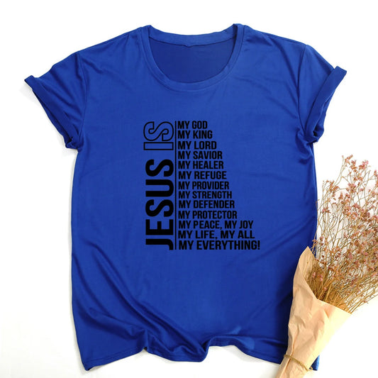 Jesus Is My God King Everything Women Tops (Blue)