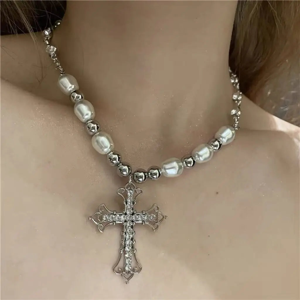 2023 Trendy Pearl Cross Pendant Necklace