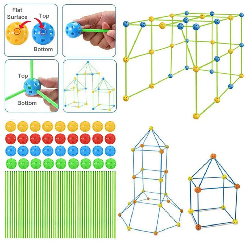 100 Sticks+55 Ball Fort Building Kit-- Creative BUILD Children Educational Toys