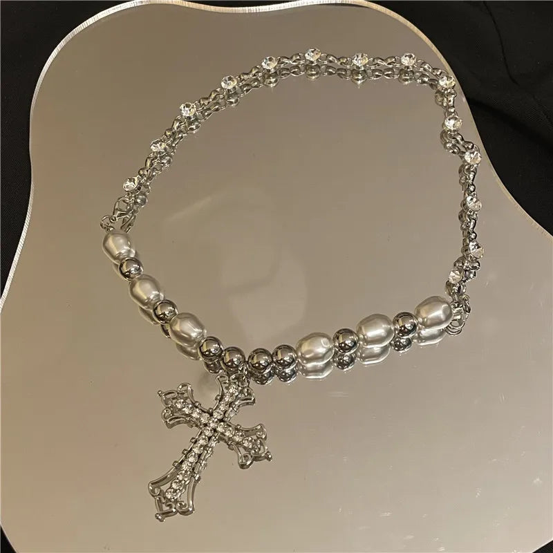 2023 Trendy Pearl Cross Pendant Necklace