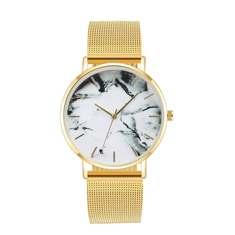 Mesh Band Marble Female Wrist Watch