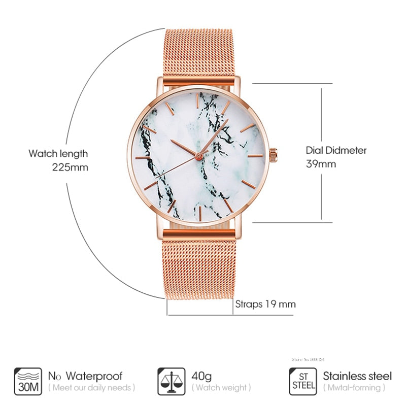 Mesh Band Marble Female Wrist Watch