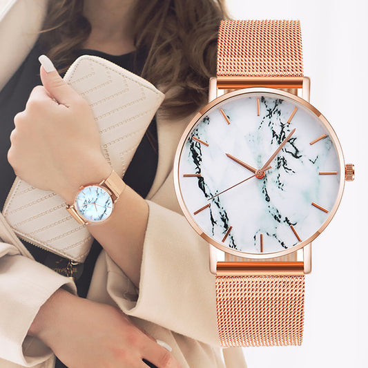 Mesh Band Marble Female Wrist Watch